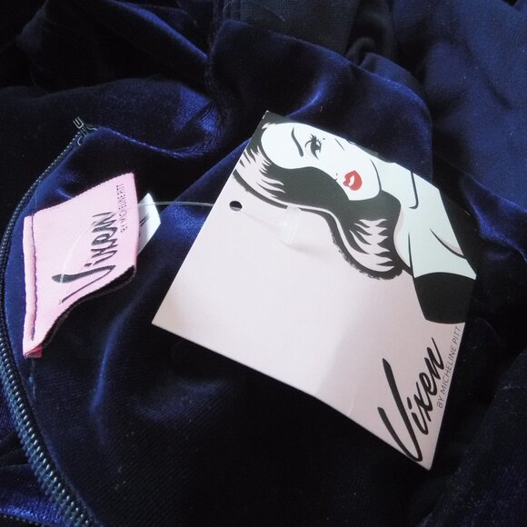 NWT Vixen by Micheline Pitt Navy Velvet Starlet Swing Dress - Picture 10 of 12